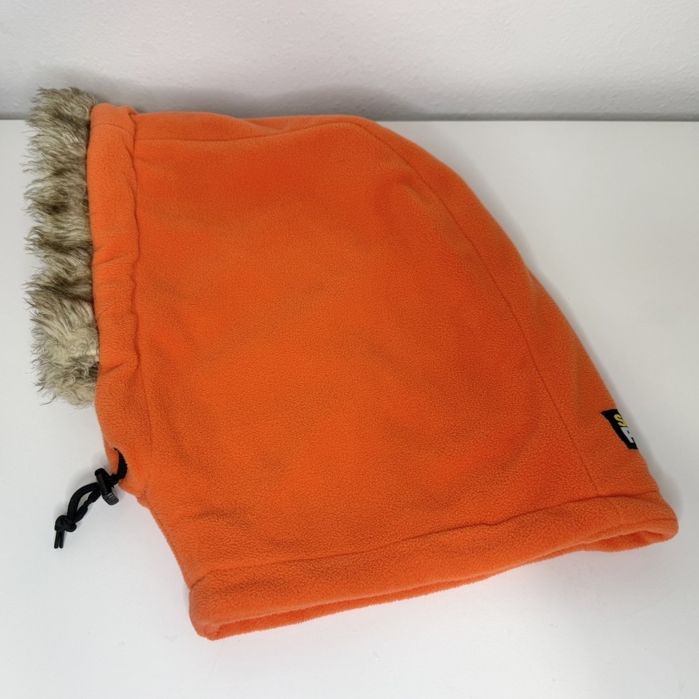 South Park Orange Fleece Fur Hat Drawstring Pullover Warm Kenny McCormick EUC